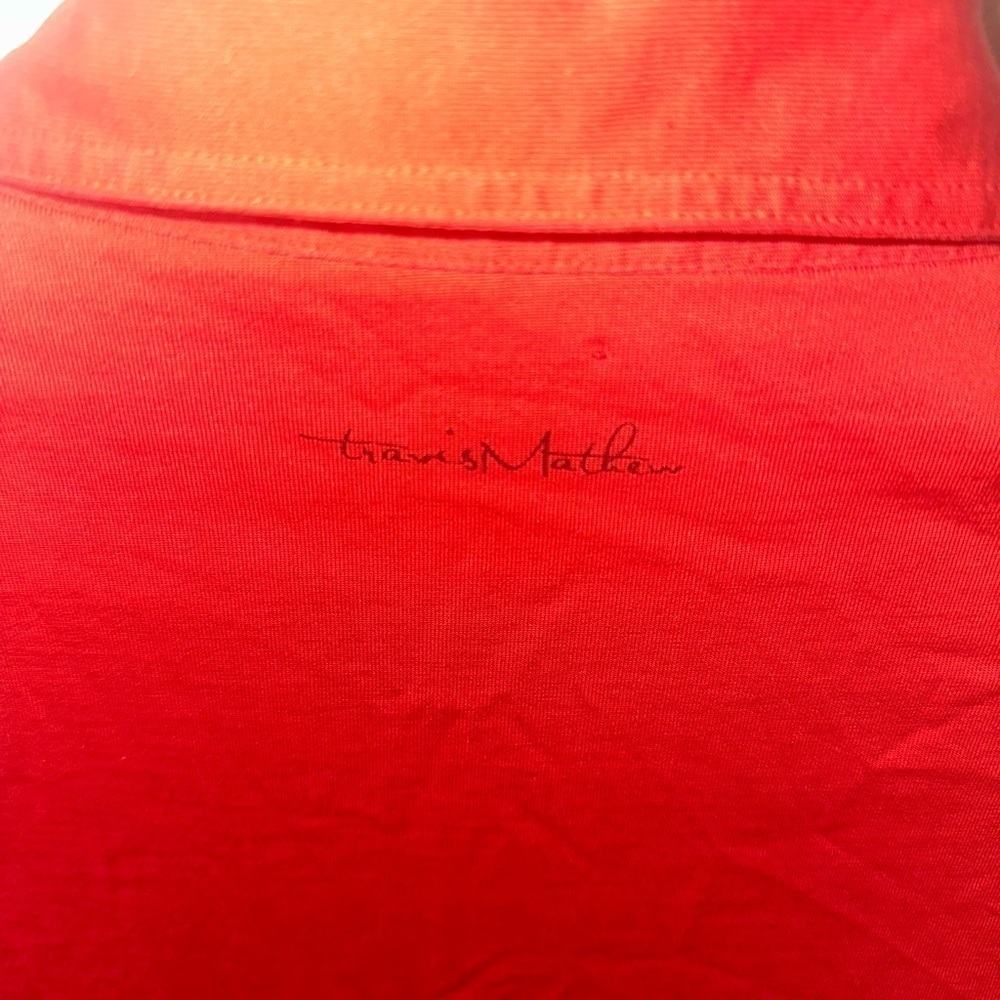 Men’s used red Travis Mathew size L large polo shirt business logo on sleeve - Picture 4 of 5